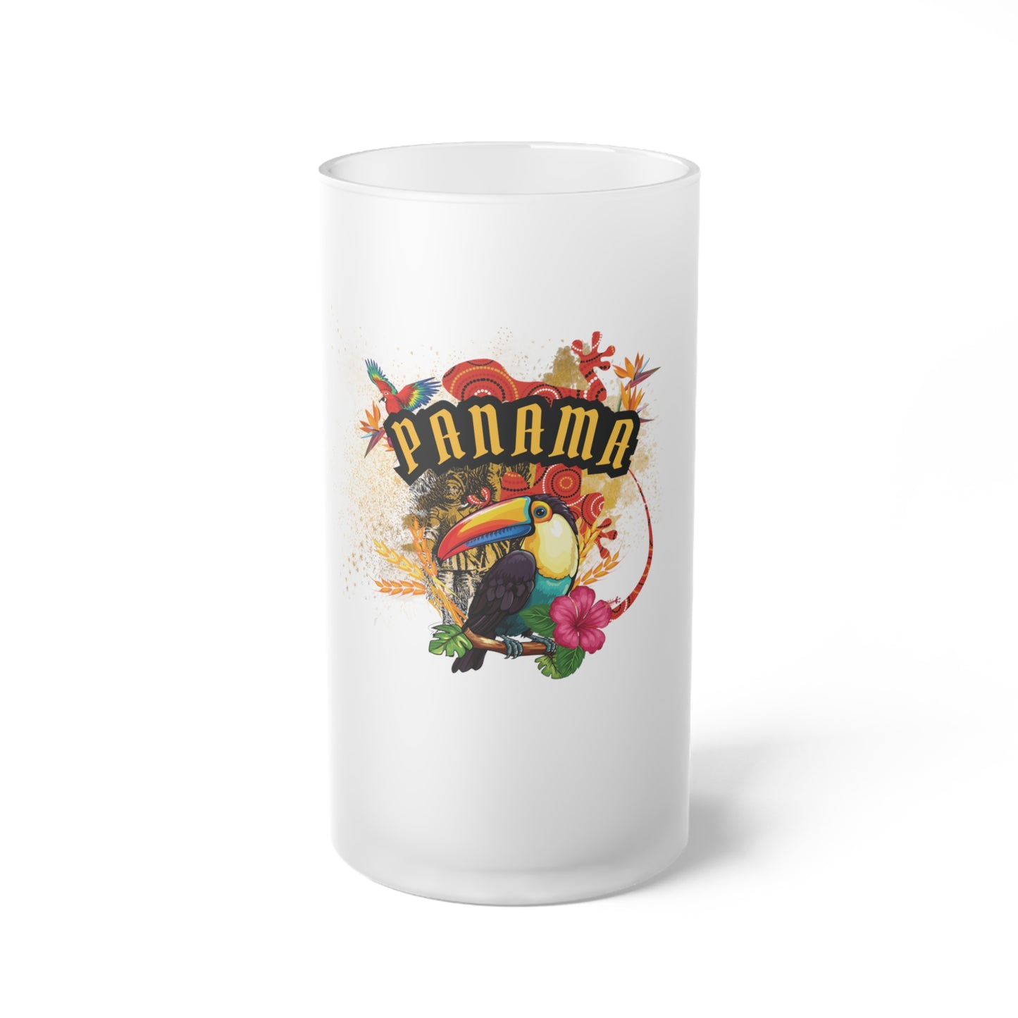 Panama Tropical Design Glass Beer Mug