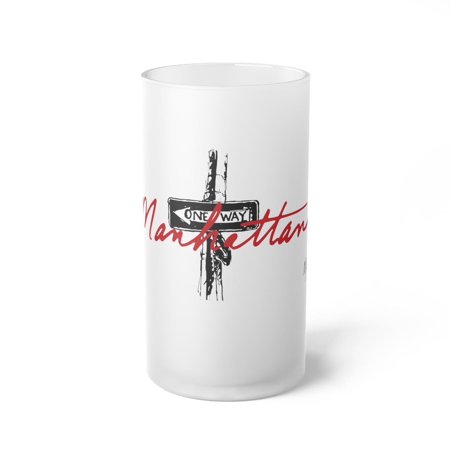 Frosted Glass Beer Stein - Manhattan Urban Style 16oz Mug